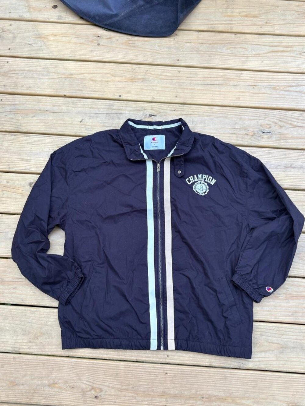 Champion Men's Large Black Full Zip Windbreaker Jacket Mesh Lined Athletic